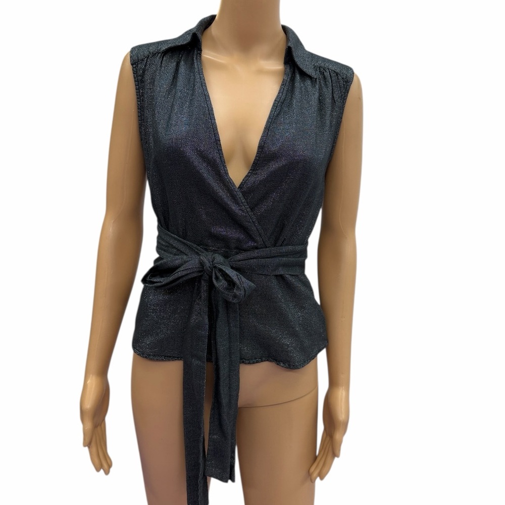 Rampage Shimmering Sleeveless Black Wrap Blouse Juniors Medium